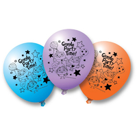 ABC Kids Giggle and Hoot 30cm Latex Balloons Blue Purple & Orange 6 Pack