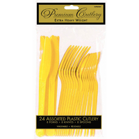 Premium Plastic Reusable Cutlery Pack Yellow 24 Pack