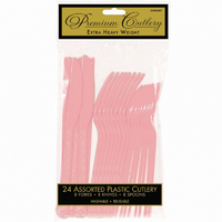 Premium Plastic Reusable Cutlery Pack Pink 24 Pack