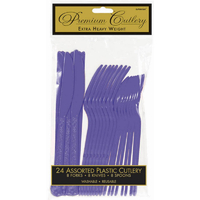 Premium Plastic Reusable Cutlery Pack Purple 24 Pack