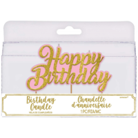 Premium Happy Birthday Candle Pink and Gold Glitter 10cm x 6cm