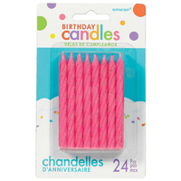 Birthday Candles Large Spiral Candle Pink Glitter 8.5cm 24 Pack