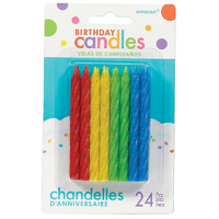 Birthday Candles Large Spiral Candle Assorted Colours Glitter 8.5cm 24 Pack