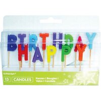 Happy Birthday Pick Candle Assorted Colours 13 Pieces